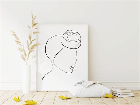 African Line Art One Line Drawing Face African American Etsy