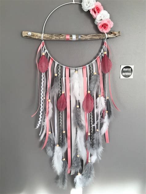 Dream Catcher Driftwood Feathers Flowers And Wood Tone Old Etsy