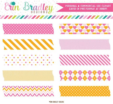 Digital Washi Tape Clipart Graphics In Pink And Orange Etsy