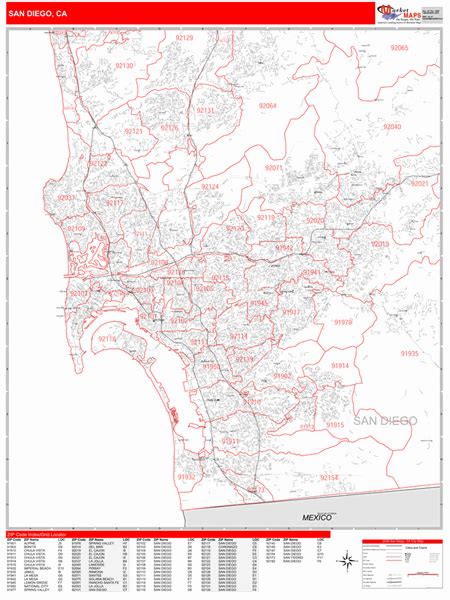 San Diego California Zip Code Maps Red Line