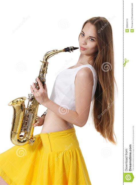 Girl With A Sax Musical Instrument Stock Photo Image Of Glamor
