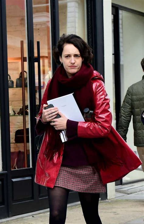 Phoebe Waller Bridge In A Sleek Red Coat Which She Wore Over A Maroon Jumper And A Matching