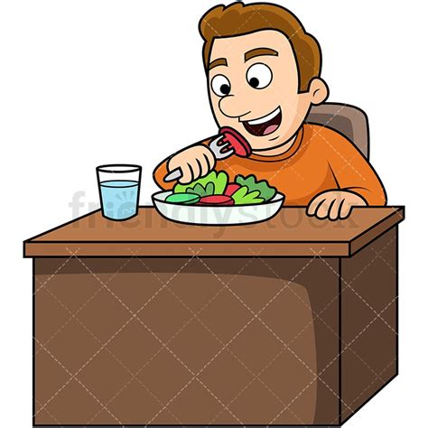 Man Eating Salad Cartoon Vector Clipart Friendlystock