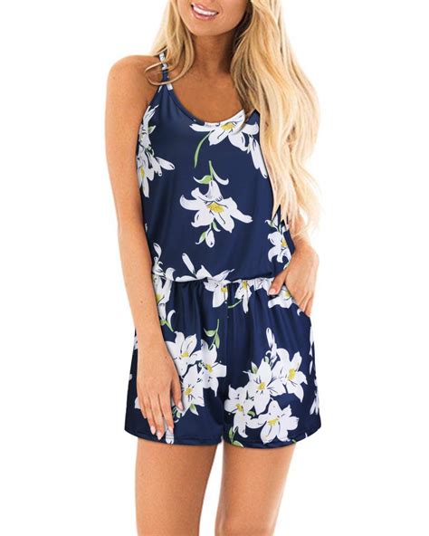 Styleword Womens Summer Floral Spaghetti Strap Casual Short Jumpsuit