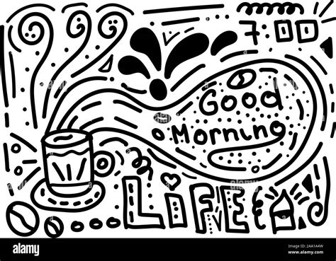 Doodle Illustration Morning Coffee Time Draw Style Vector