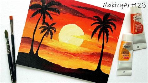 Easy Sunset Acrylic Painting Tutorial For Beginners Step By Step