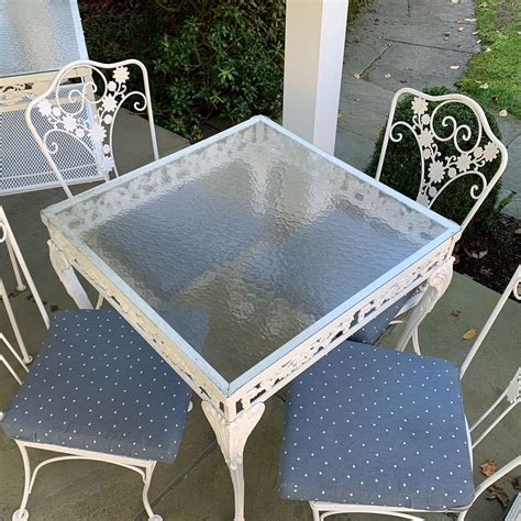 8pc WHITE PAINTED CAST IRON PATIO FURNITURE