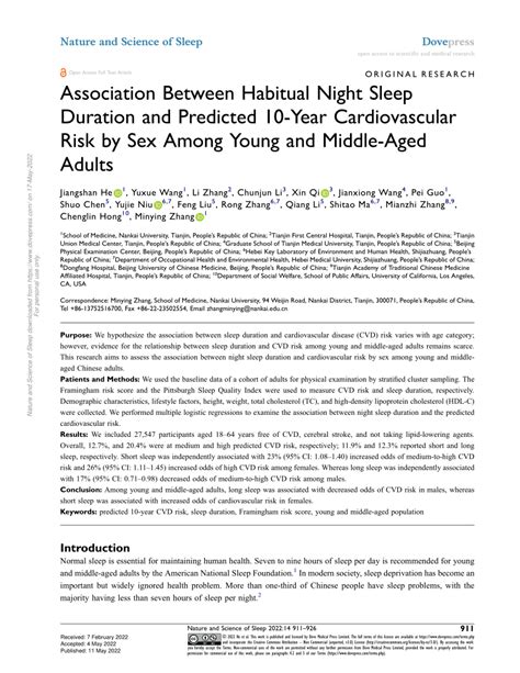 Pdf Association Between Habitual Night Sleep Duration And Predicted