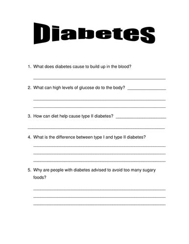 Printable Activity Sheets On Diabetes