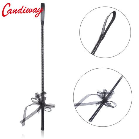 Candiway Black Leather Lace Bow Queen Whip Bondage Flogger Spanking