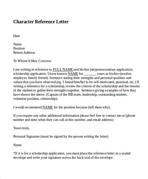 Best Personal Character Reference Letter How To Write Sample Template Section