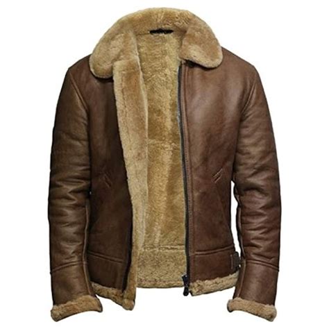 Brandslock Men Genuine Shearling Sheepskin Leather Jacket Real