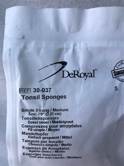 Deroyal 30 037 Tonsil Sponges Single Strung Medium Keebomed Medical