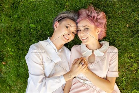 Happy Playful Lesbian Couple In Love High Quality People Images ~ Creative Market