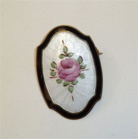 Art Deco Guilloche Enamel Rose Pin From Bejewelled On Ruby