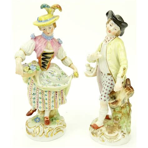 Porcelain made in china with a marking #porcelaintilesforchinapainting id:9773207908. Pair of Dresden Porcelain Figurines | Kodner Auctions