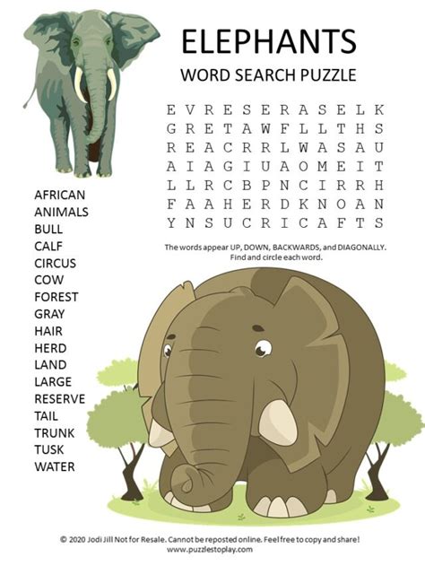 Elephants Word Search Puzzle Puzzles To Play