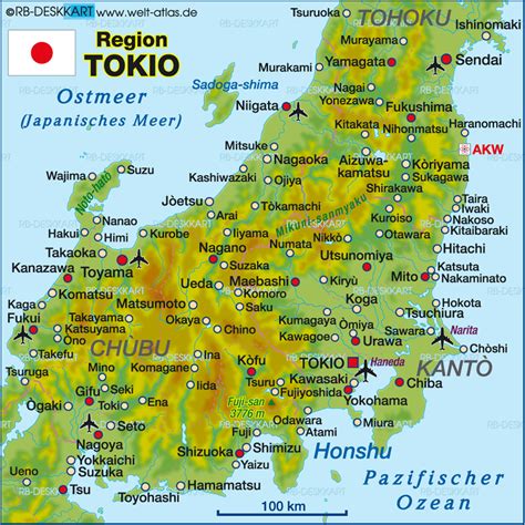Wie viel uhr ist es? Karte von Tokio, Region (Region in Japan) | Welt-Atlas.de