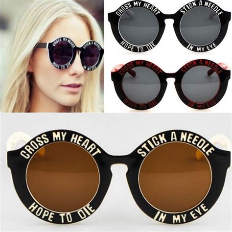 Vintage Round Frame Goggles English Letters Cute Sunglasses Fashion And