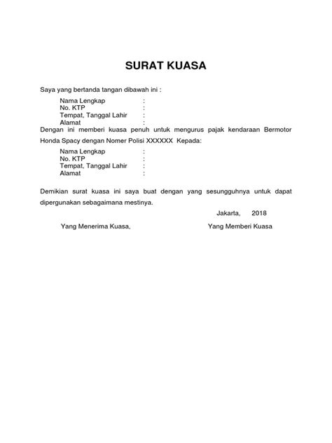 Detail Contoh Surat Kuasa Mutasi Kendaraan Motor