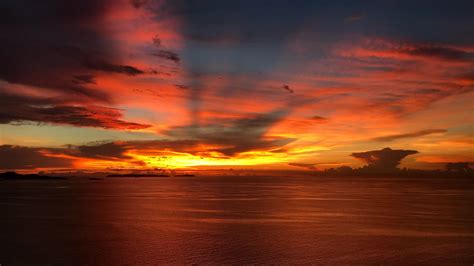 Download Wallpaper 1920x1080 Sea Sunset Horizon Clouds Twilight
