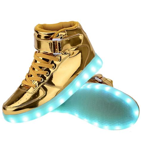 Great sandal sale 40% off. Men High Top USB Charging LED Light Up Shoes Flashing Sneakers - Gold