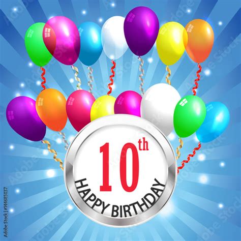 10th Birthday Background 10 Years Celebration Invitation Card Vector
