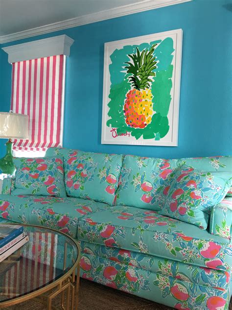 Lilly pulitzer home exclusively for garnet hill an instant island remake for the bed, lilly's tropical bedding in pure combed egyptian cotton is so bright and fun. Lilly Pulitzer sofa.. | Coastal decorating living room ...