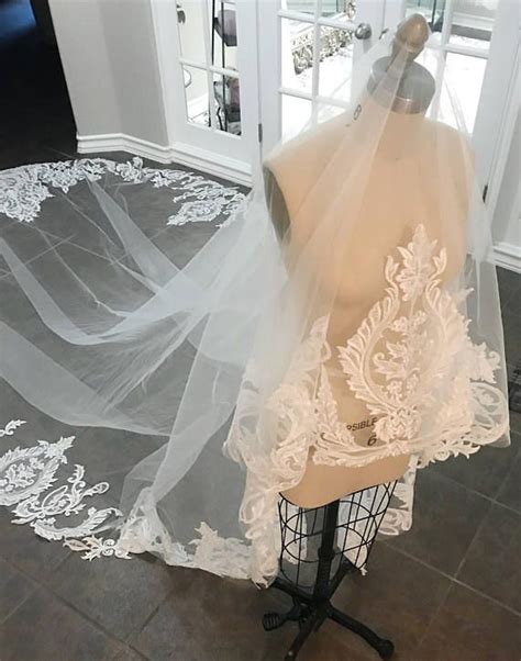 Royal Length Sequined Unique Lace Veil Drop Style Veil Custom Bridal