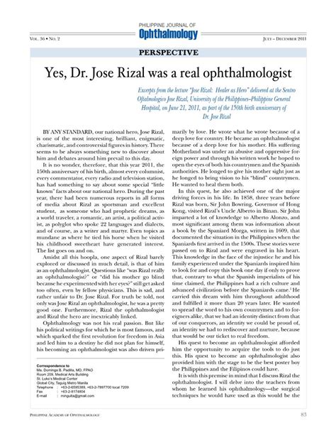 Yes Dr Jose Rizal Was A Real Ophthalmologist Docslib