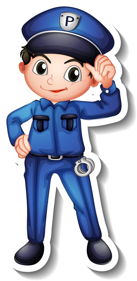 Diseño De Etiqueta Con Un Personaje De Dibujos Animados De Policía