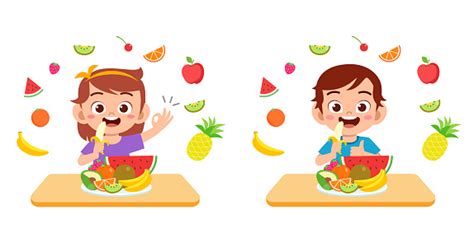 Les Enfants Heureux Mignons Mangent Des Fruits De Légumes De Salade