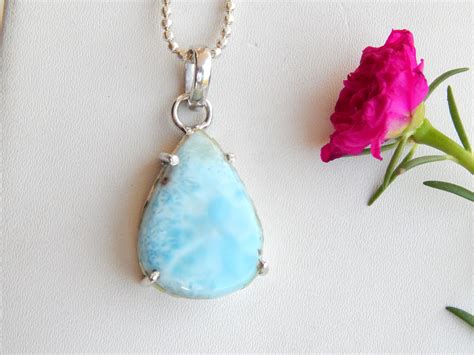 Larimar Pendant Necklace In 925 Sterling Silver Natural Blue Etsy