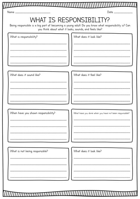Responsibility Worksheet Kindergarten