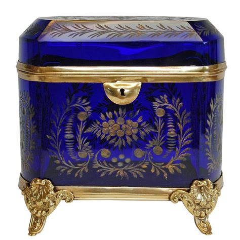 Antique Cobalt Blue Glass Lidded Box 19th Century At 1stdibs