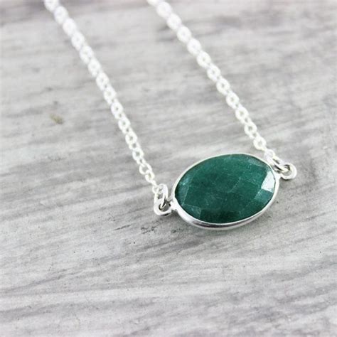 Emerald Gemstone Necklace Dark Green Necklace Sterling Etsy Emerald
