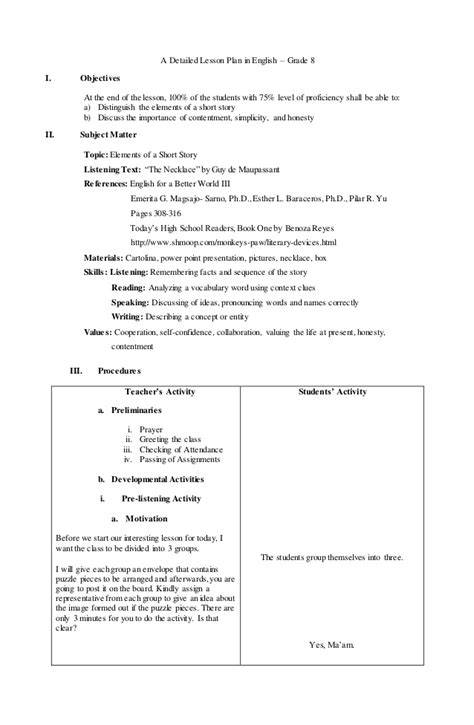Application objective in lesson plan for english