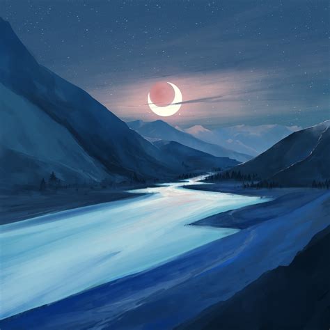 Lake Moon Night Illustration Hd Artist 4k Wallpapers Images
