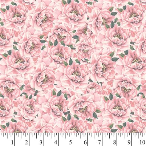 Pink Peonies Cotton Fabric By The Yard Etsy