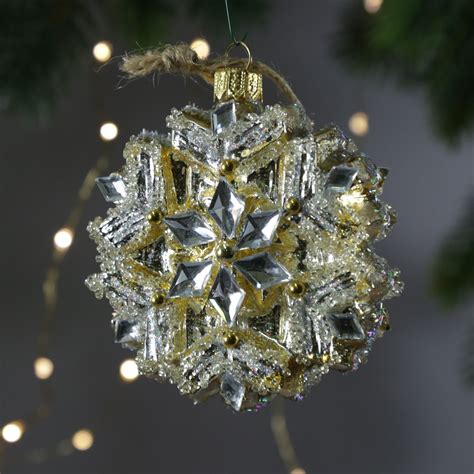 Magic Christmas Glass Ornaments Golden Snowflake With Etsy