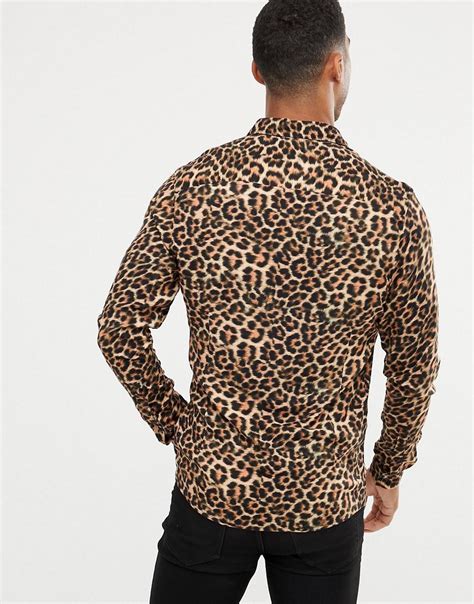 Asos Cotton Skinny Fit Leopard Print Shirt In Brown For Men Lyst