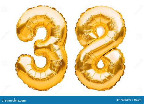 Number 38 Thirty Eight Made Of Golden Inflatable Balloons Isolated On