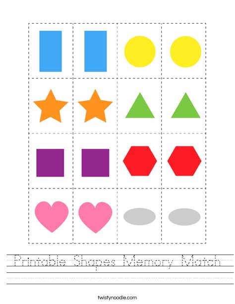 Printable Shapes Memory Match Worksheet Twisty Noodle