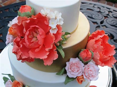 Coral And Gold Wedding Cake Cake By Lets Do Cake Cakesdecor