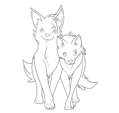 A lineart with a cute wolf couple! Ms Paint Wolf Couples Coloring Pages Coloring Pages