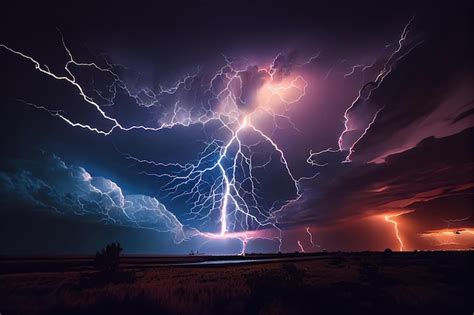 Premium Ai Image Dramatic Thunderstorm At Night With Lightning Bolts