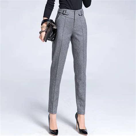Fashion Wool Pencil Pants Trousers Womens Slim Casual Carrot Skinny