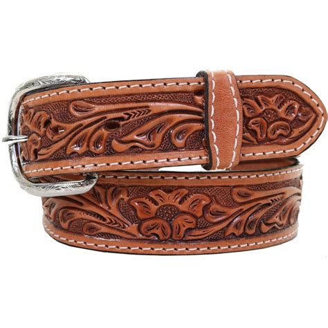 Cowhide leather and western accents create essential cowgirl style. B578 - Natural Floral Tooled Belt - Double J Saddlery ...