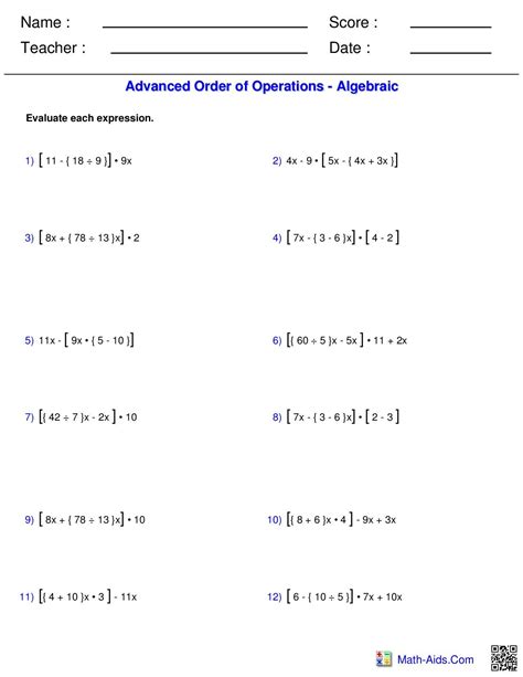 Worksheet will open in a new window. Order of Operations Worksheets - You Calendars https://www ...