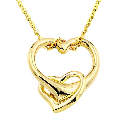 K Yellow Gold Double Heart Pendant Necklace Amazon Ca Jewelry